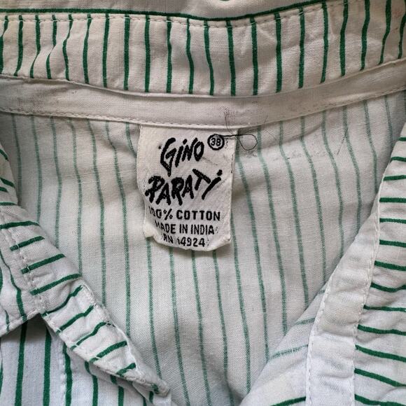 Vtg Green White Stripe Dress Shirt Collar Cuff Button Up Top Size 38 - Picture 11 of 14